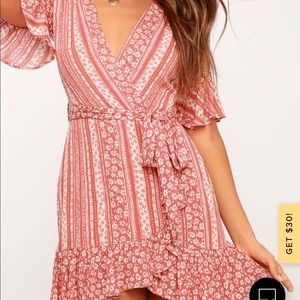 Lost + Wander Suns Out Coral Pink Wrap Dress